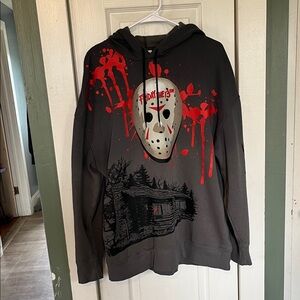 Friday the 13th Black Graphic Hoodie with Red Accents